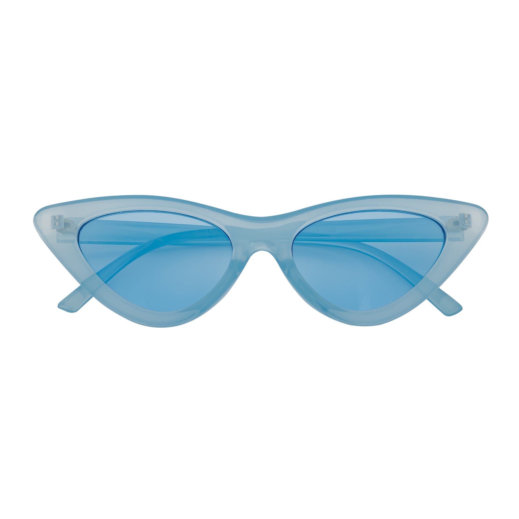 FELINE - Thick Oval Retro Small Cat Eye Sunglasses Blue Blue Tint