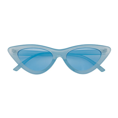 FELINE - Thick Oval Retro Small Cat Eye Sunglasses Blue Blue Tint