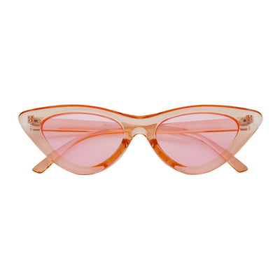 FELINE - Thick Oval Retro Small Cat Eye Sunglasses Pink Pink Tint