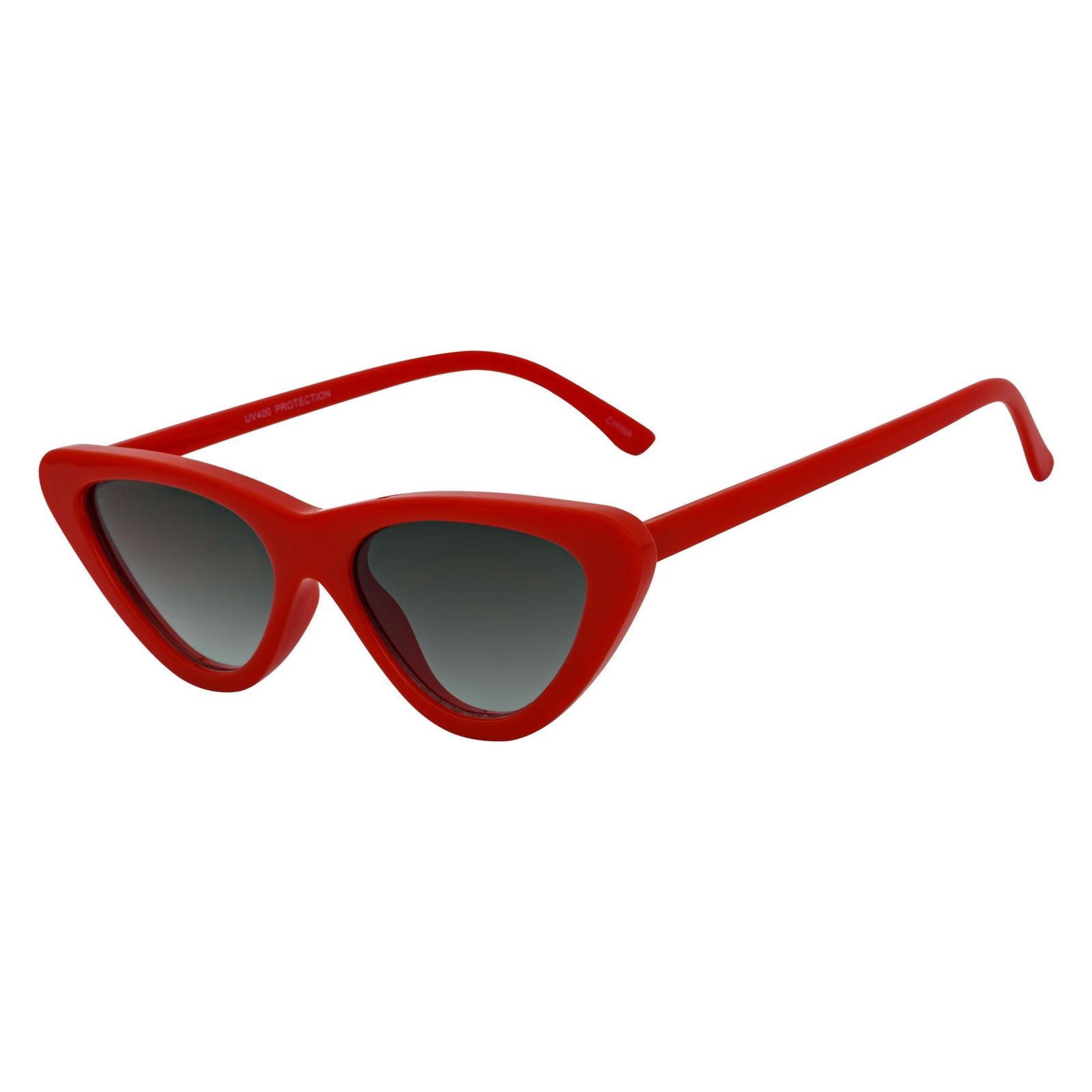 FELINE - Thick Oval Retro Small Cat Eye Sunglasses Red Smoke Tint
