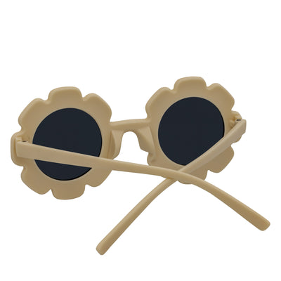 FLOWER HEARTS - Kids Girls Small Round Heart Flower Sunglasses Beige Smoke