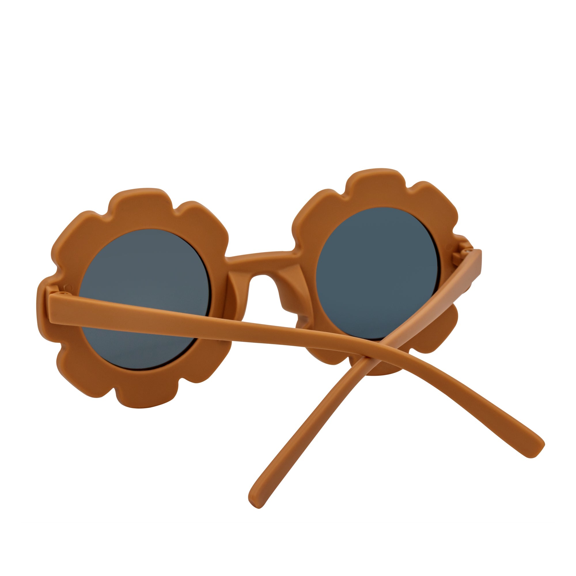 FLOWER HEARTS - Kids Girls Small Round Heart Flower Sunglasses Brown Smoke