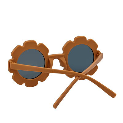 FLOWER HEARTS - Kids Girls Small Round Heart Flower Sunglasses Brown Smoke