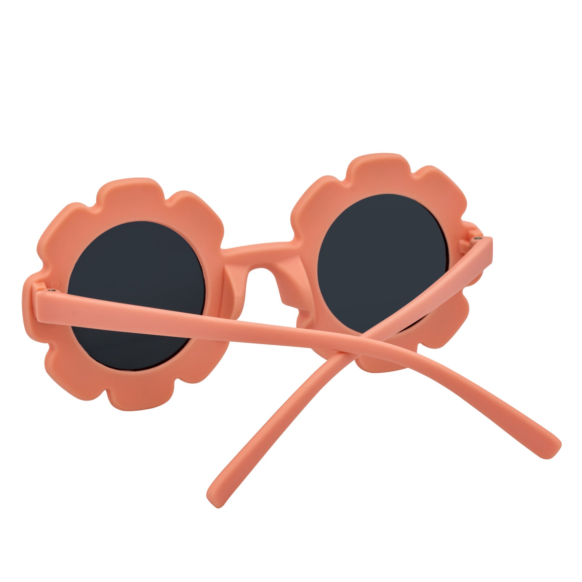 FLOWER HEARTS - Kids Girls Small Round Heart Flower Sunglasses Pink Smoke