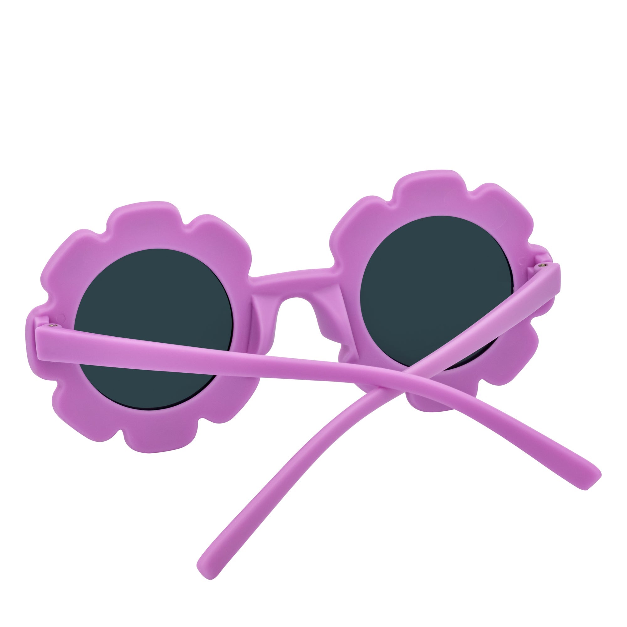 FLOWER HEARTS - Kids Girls Small Round Heart Flower Sunglasses Purple Smoke