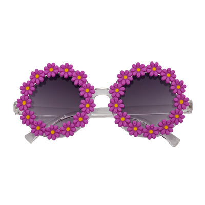 FLOWER LEI - Kids Girls Small Round Flower Sunglasses Purple Lavender