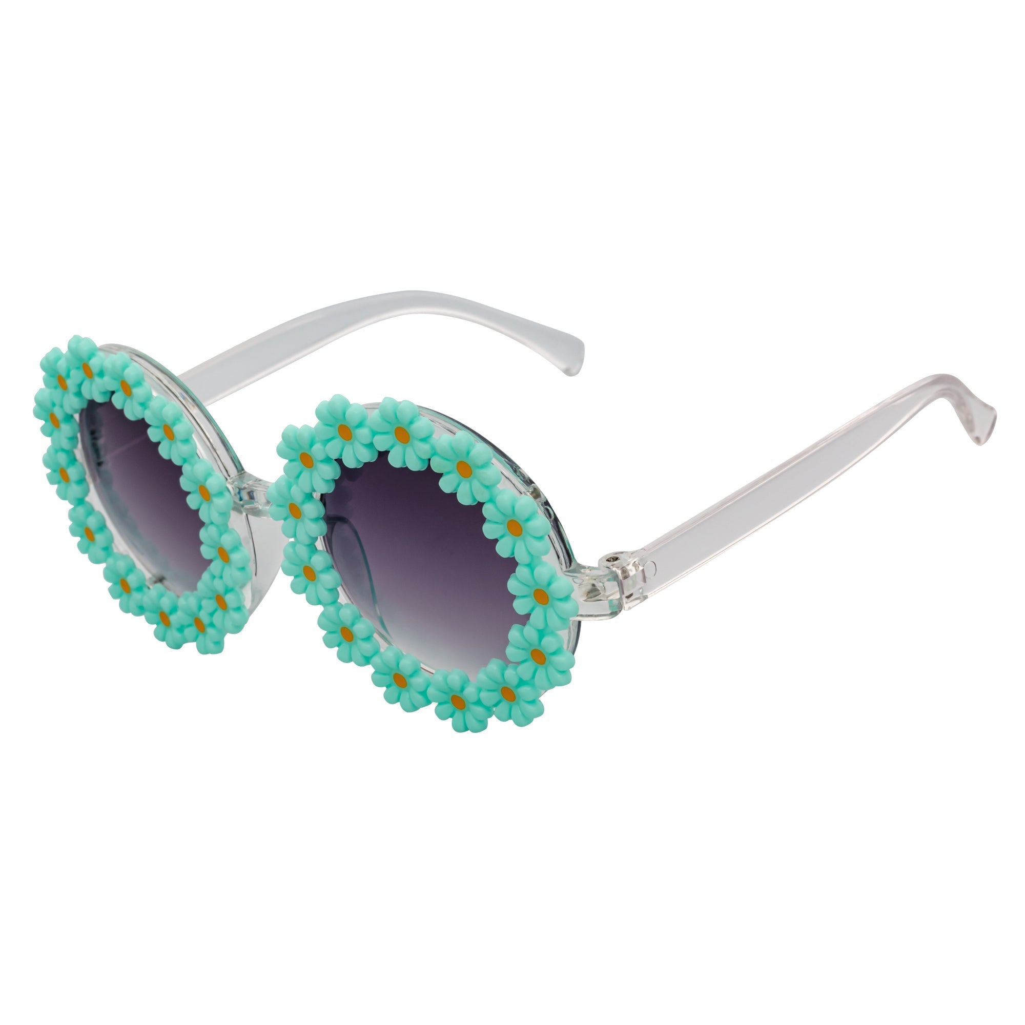 FLOWER LEI - Kids Small Round Flower Sunglasses Green Lavender
