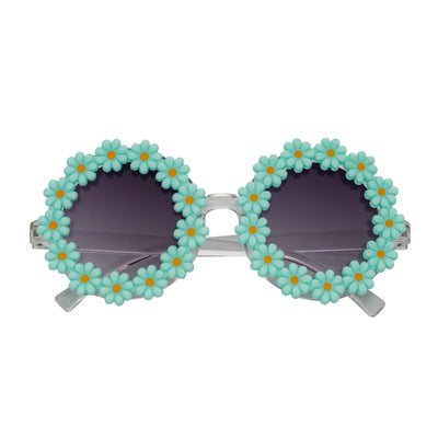 FLOWER LEI - Kids Small Round Flower Sunglasses Green Lavender