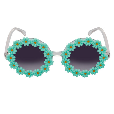 FLOWER LEI - Kids Small Round Flower Sunglasses Green Lavender