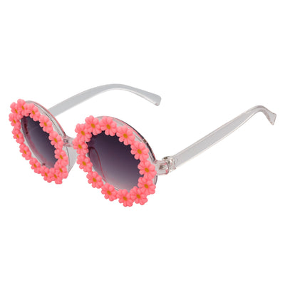 FLOWER LEI - Kids Small Round Flower Sunglasses Pink Lavender