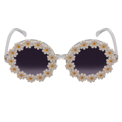 FLOWER LEI - Kids Small Round Flower Sunglasses White Lavender