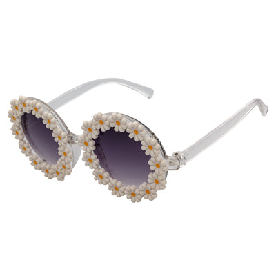 FLOWER LEI - Kids Small Round Flower Sunglasses White Lavender