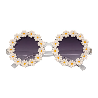 FLOWER LEI - Kids Small Round Flower Sunglasses White Lavender