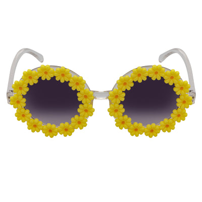 FLOWER LEI - Kids Small Round Flower Sunglasses Yellow Lavender