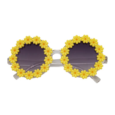 FLOWER LEI - Kids Small Round Flower Sunglasses Yellow Lavender