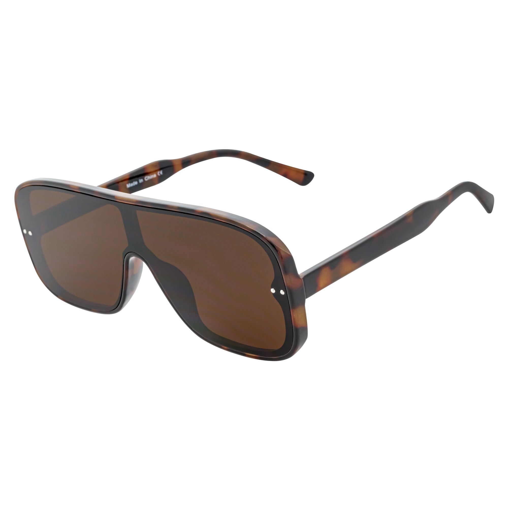 GIA - Oversize Square Flat Lens Shield Sunglasses Tortoise Brown