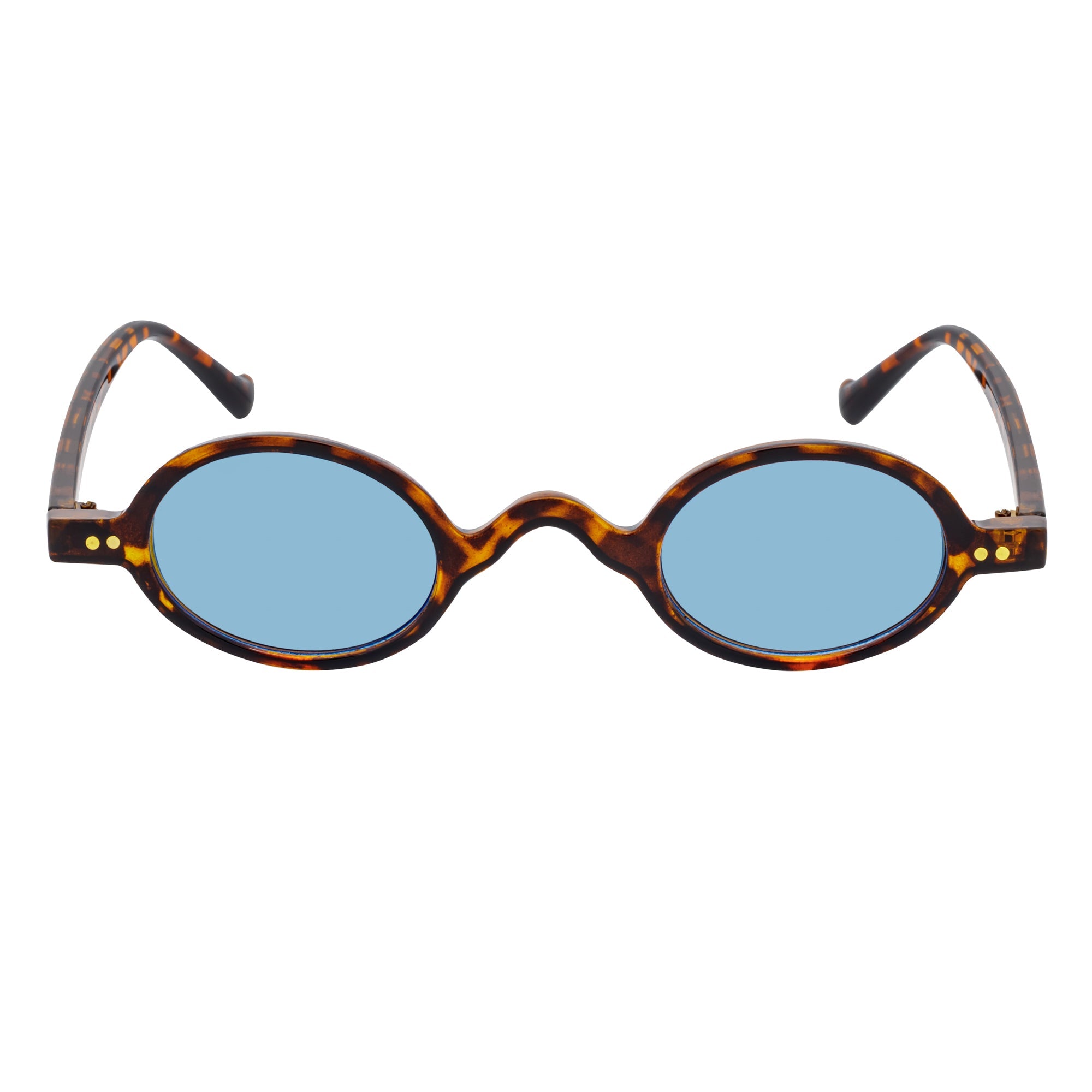 GIDEON - Small Round Sunglasses Tortoise Blue Tint