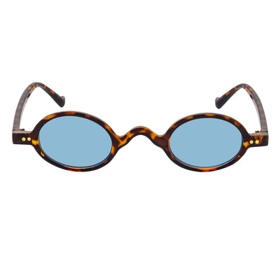 GIDEON - Small Round Sunglasses Tortoise Blue Tint