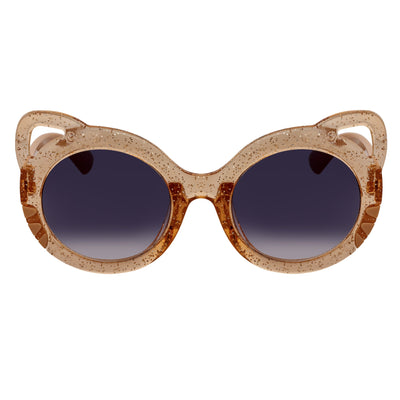 GLITTER CAT - Kids Small Round Glitter Cat Eye Sunglasses Brown Lavender