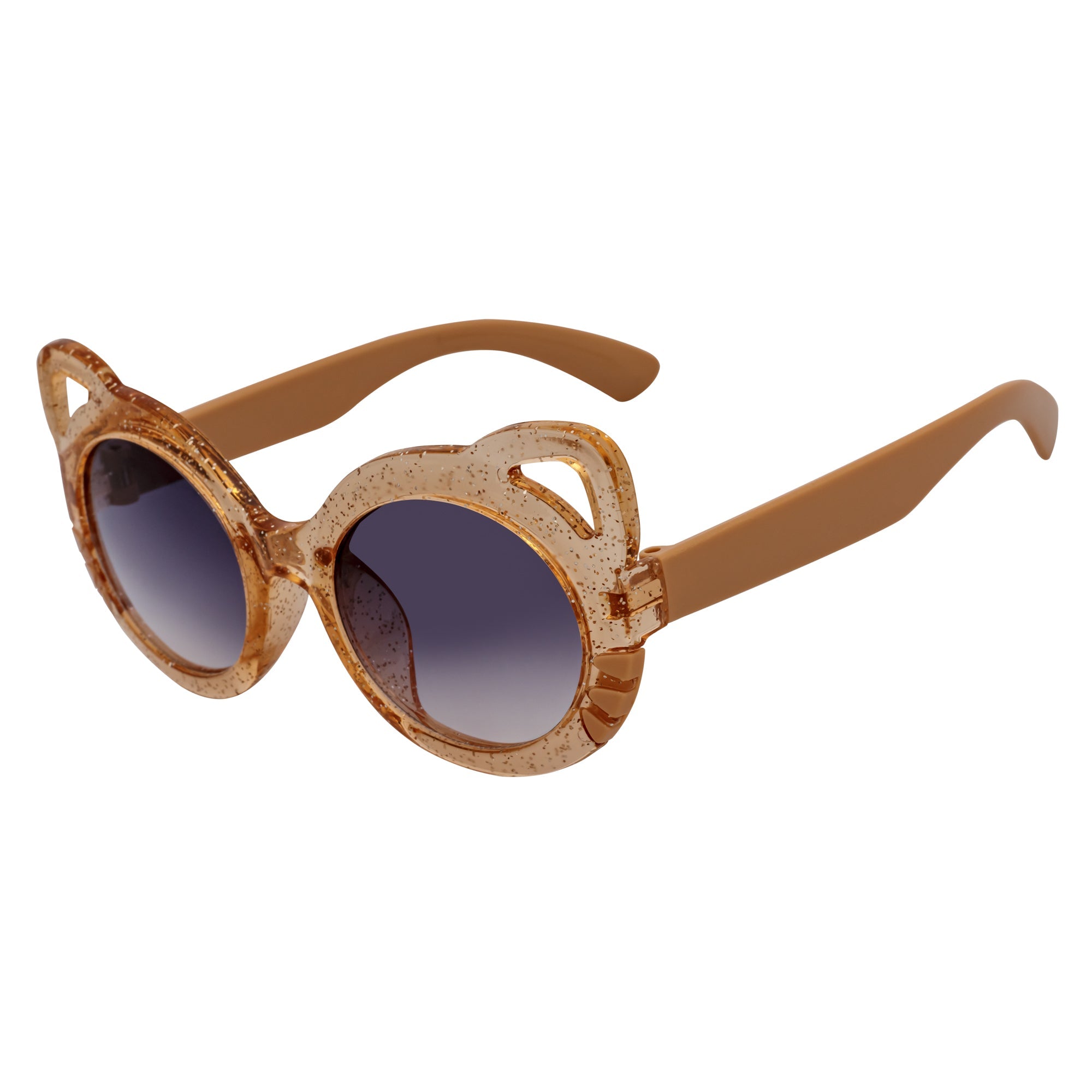GLITTER CAT - Kids Small Round Glitter Cat Eye Sunglasses Brown Lavender