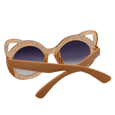 GLITTER CAT - Kids Small Round Glitter Cat Eye Sunglasses Brown Lavender
