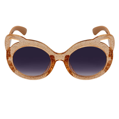GLITTER CAT - Kids Small Round Glitter Cat Eye Sunglasses Brown Lavender