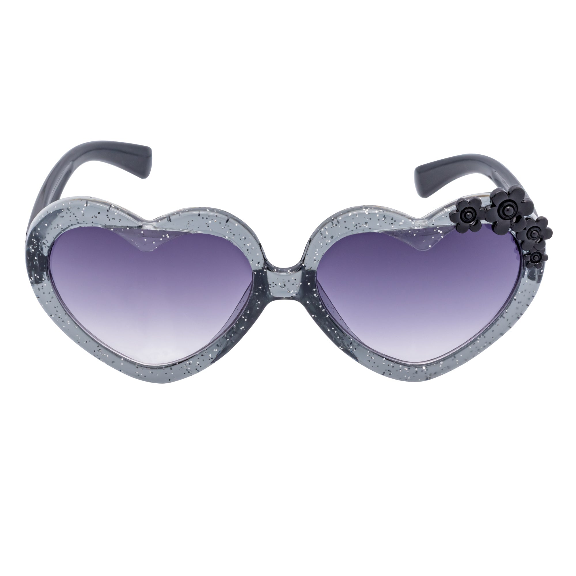 GLITTER HEART - Kids Small Glitter Heart Shaped Sunglasses Gray Lavender