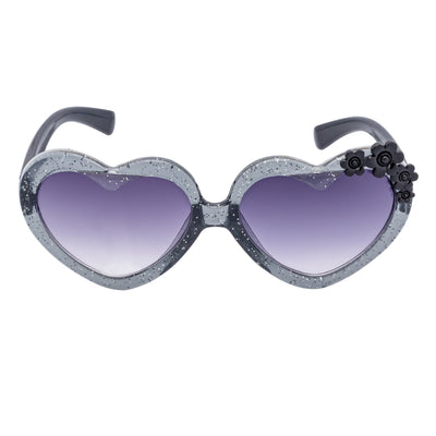 GLITTER HEART - Kids Small Glitter Heart Shaped Sunglasses Gray Lavender