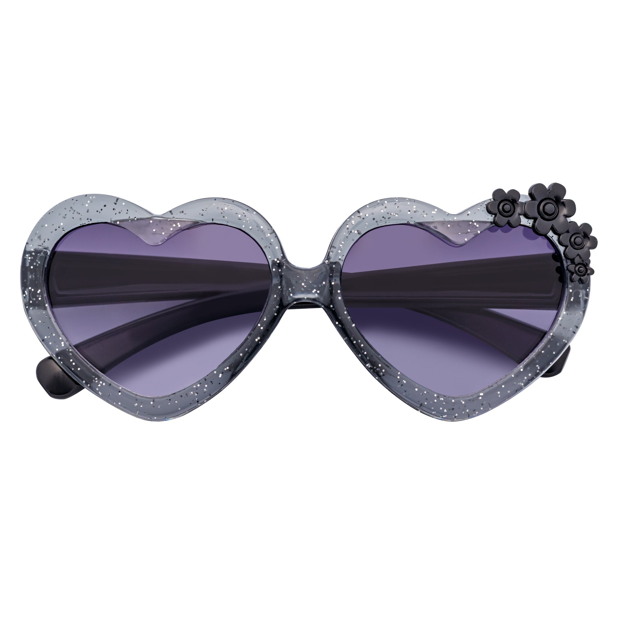 GLITTER HEART - Kids Small Glitter Heart Shaped Sunglasses Gray Lavender