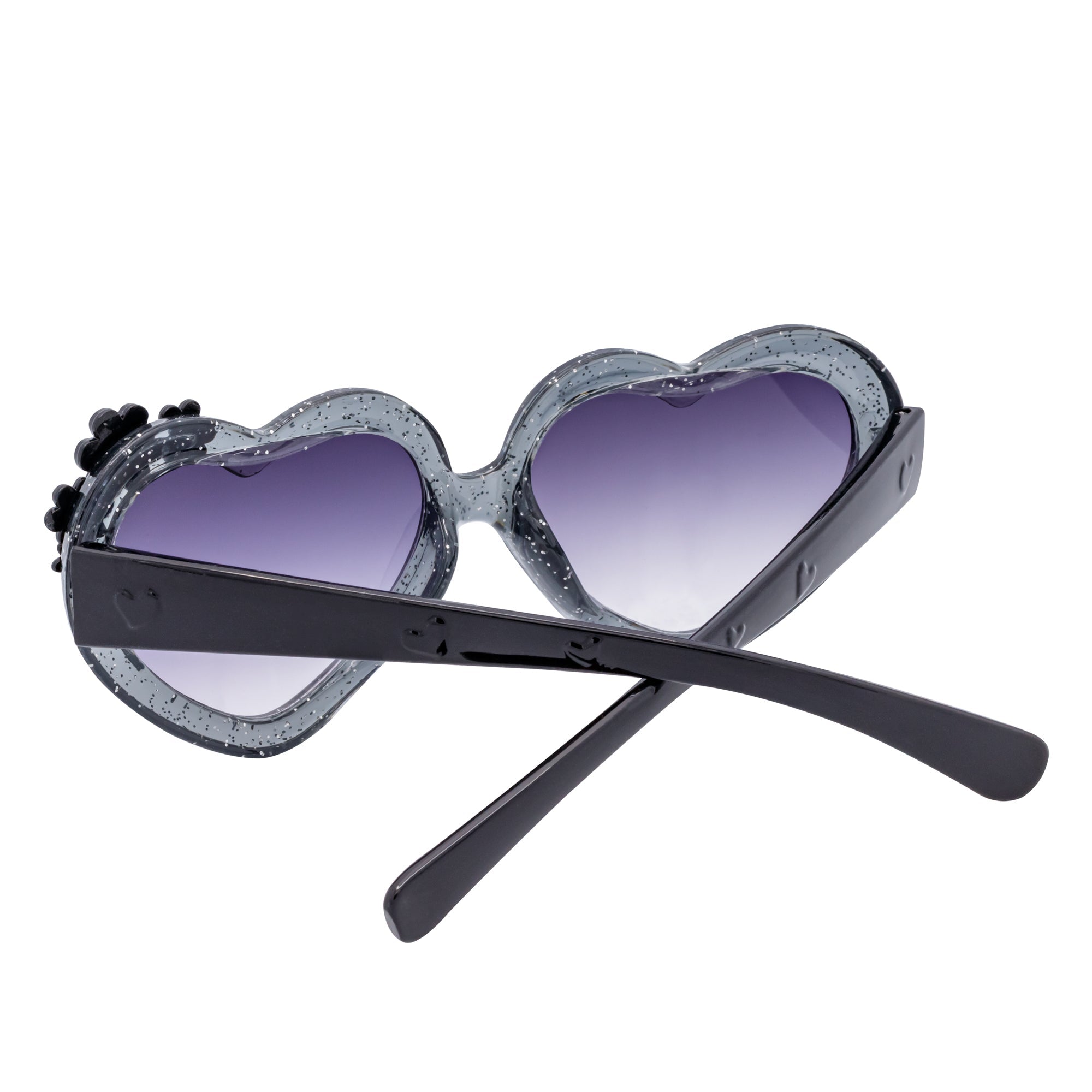 GLITTER HEART - Kids Small Glitter Heart Shaped Sunglasses Gray Lavender