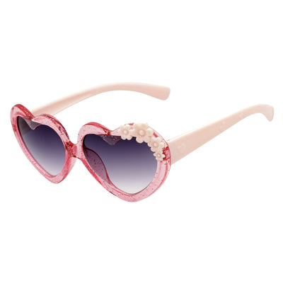GLITTER HEART - Kids Small Glitter Heart Shaped Sunglasses Pink Lavender