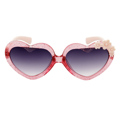 GLITTER HEART - Kids Small Glitter Heart Shaped Sunglasses Pink Lavender