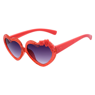 GLITTER HEART - Kids Small Glitter Heart Shaped Sunglasses Red Lavender