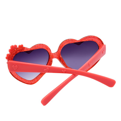 GLITTER HEART - Kids Small Glitter Heart Shaped Sunglasses Red Lavender