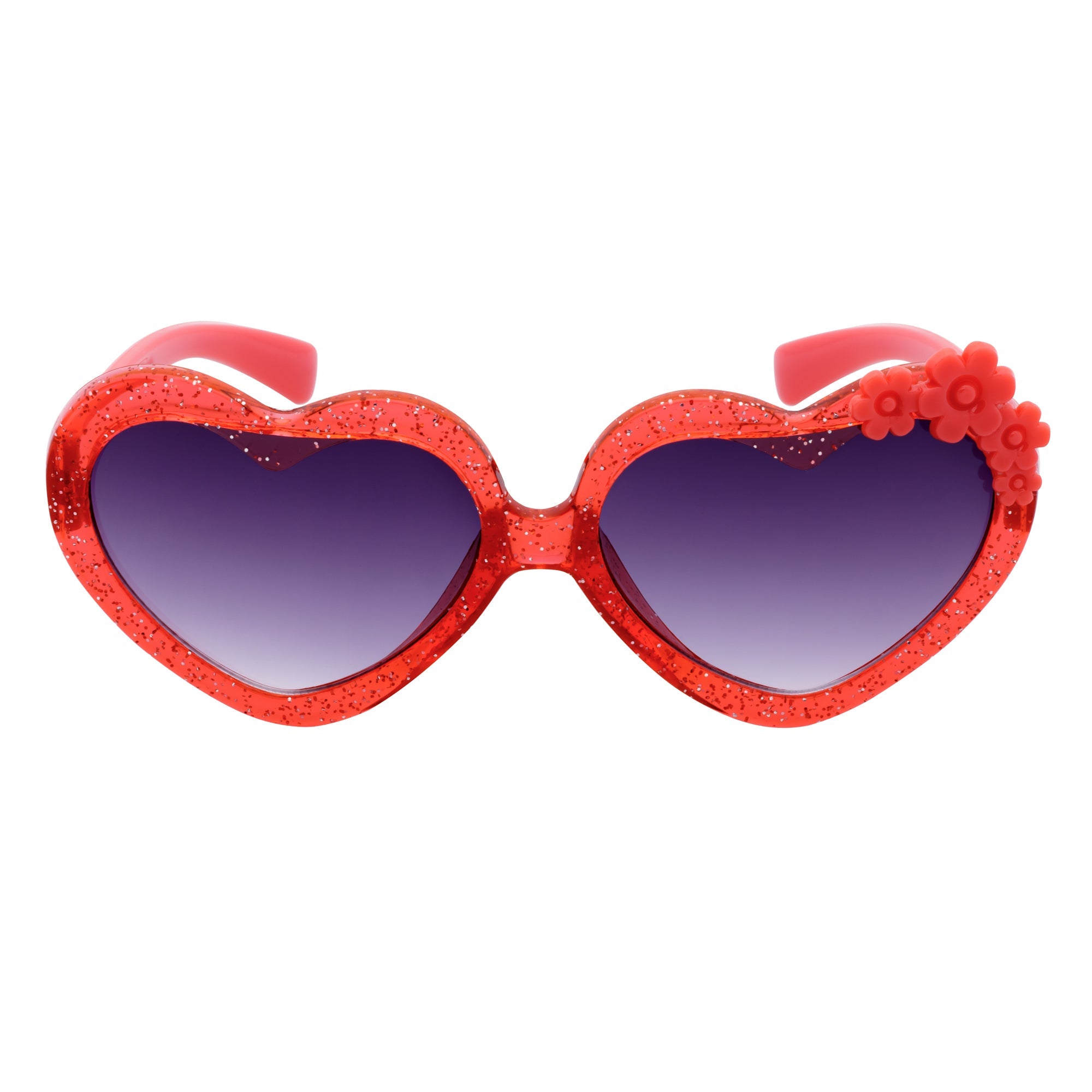 GLITTER HEART - Kids Small Glitter Heart Shaped Sunglasses Red Lavender
