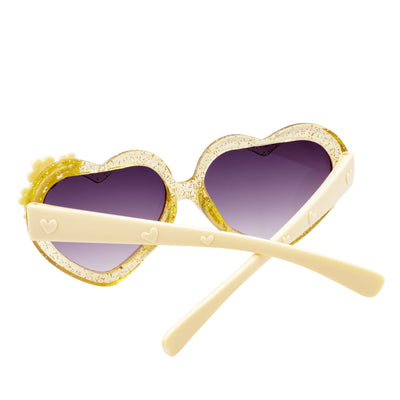 GLITTER HEART - Kids Small Glitter Heart Shaped Sunglasses Tan Lavender