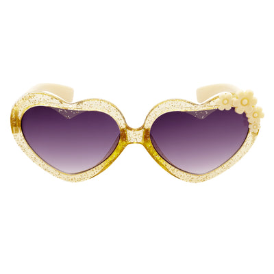 GLITTER HEART - Kids Small Glitter Heart Shaped Sunglasses Tan Lavender