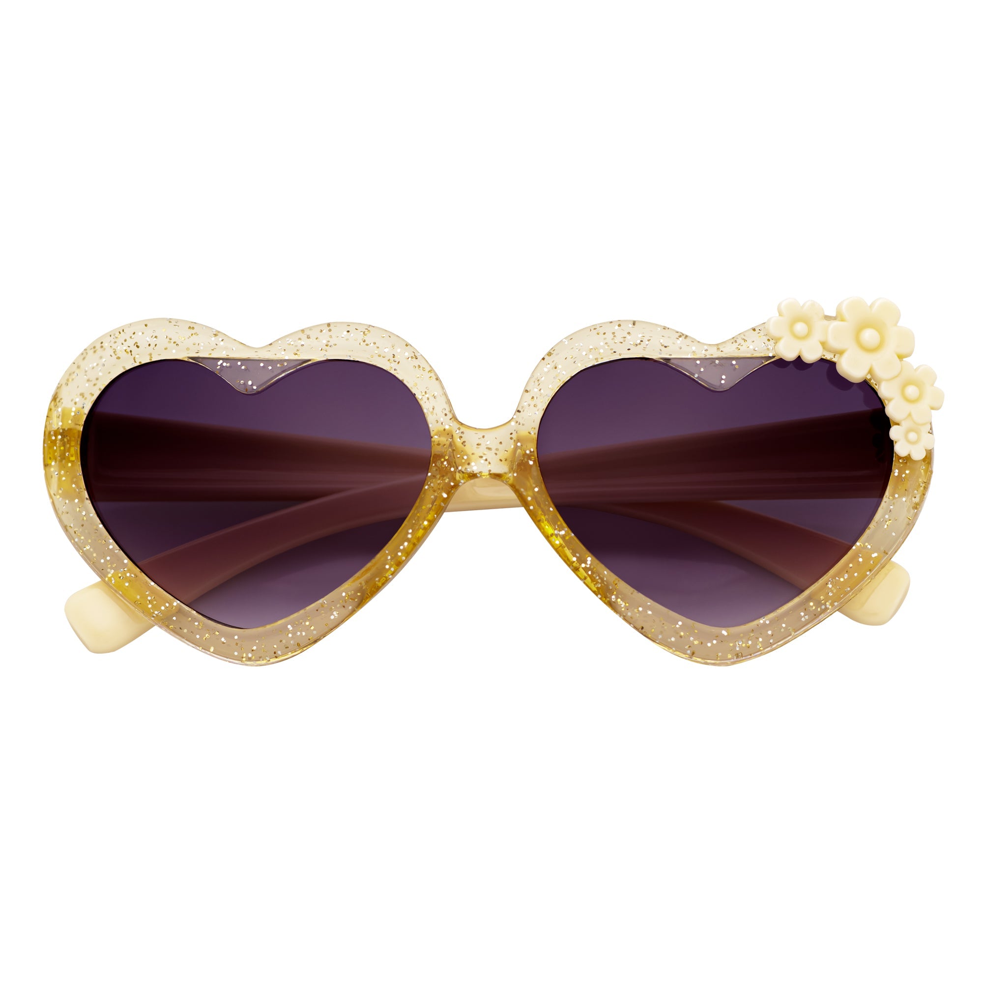 GLITTER HEART - Kids Small Glitter Heart Shaped Sunglasses Tan Lavender