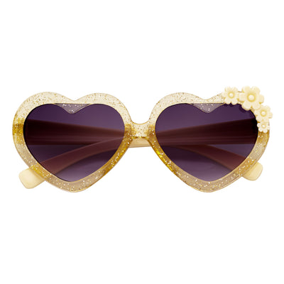 GLITTER HEART - Kids Small Glitter Heart Shaped Sunglasses Tan Lavender