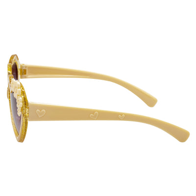 GLITTER HEART - Kids Small Glitter Heart Shaped Sunglasses Tan Lavender