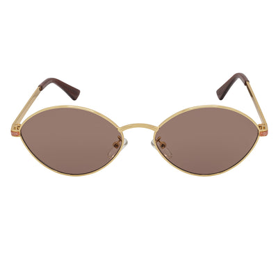 GROOVE - Retro Small Metal Round Oval Sunglasses Gold Brown Lens