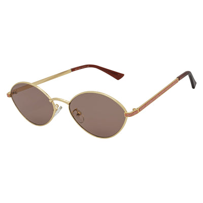 GROOVE - Retro Small Metal Round Oval Sunglasses Gold Brown Lens