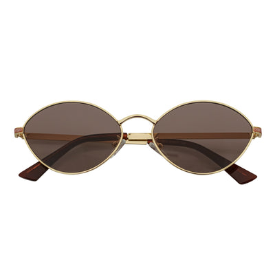 GROOVE - Retro Small Metal Round Oval Sunglasses Gold Brown Lens