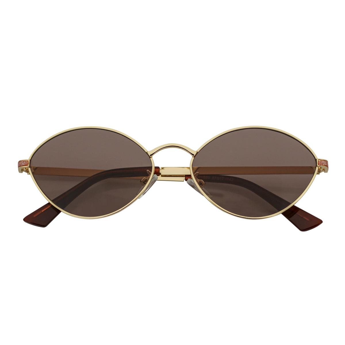GROOVE - Retro Small Metal Round Oval Sunglasses Gold Brown Lens