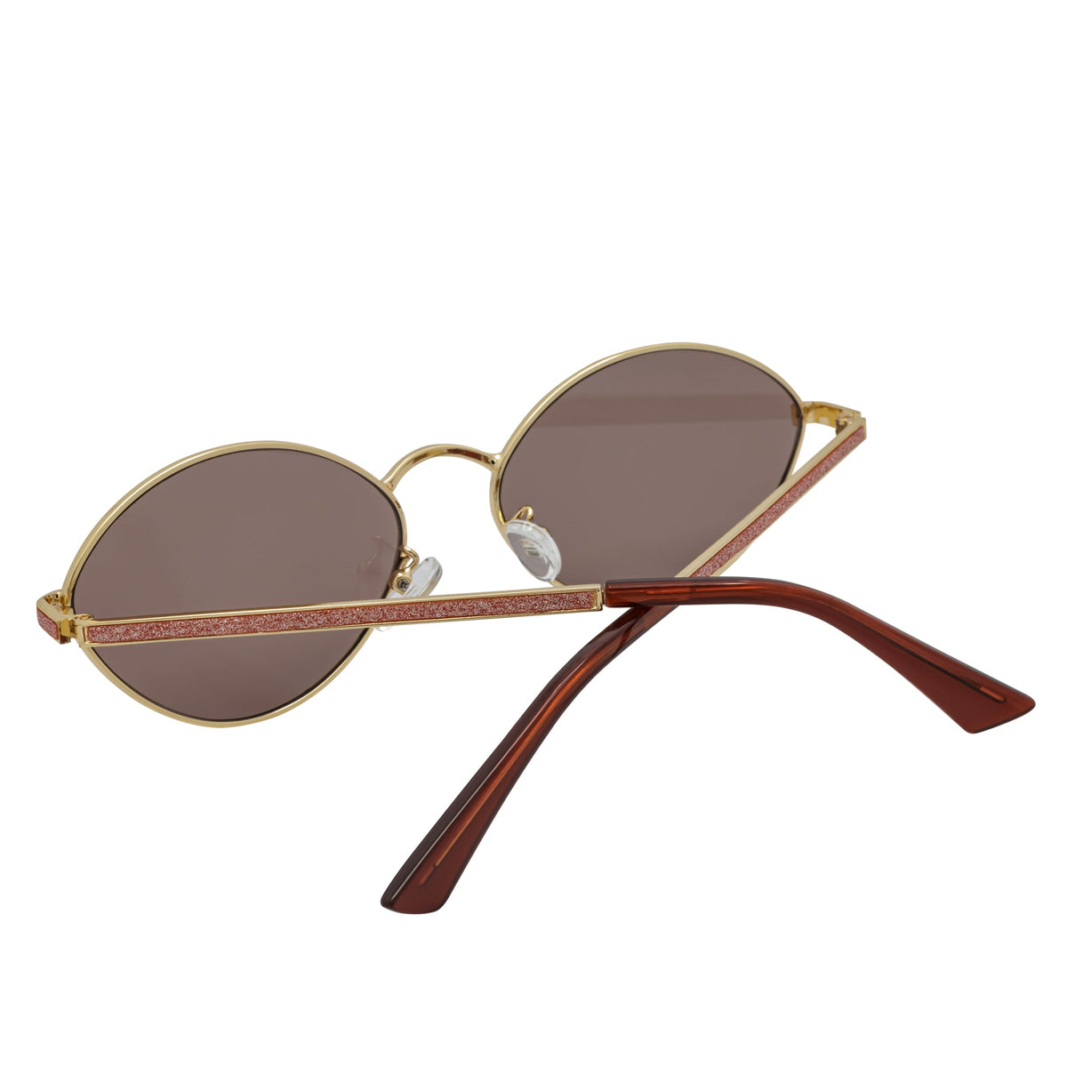 GROOVE - Retro Small Metal Round Oval Sunglasses Gold Brown Lens