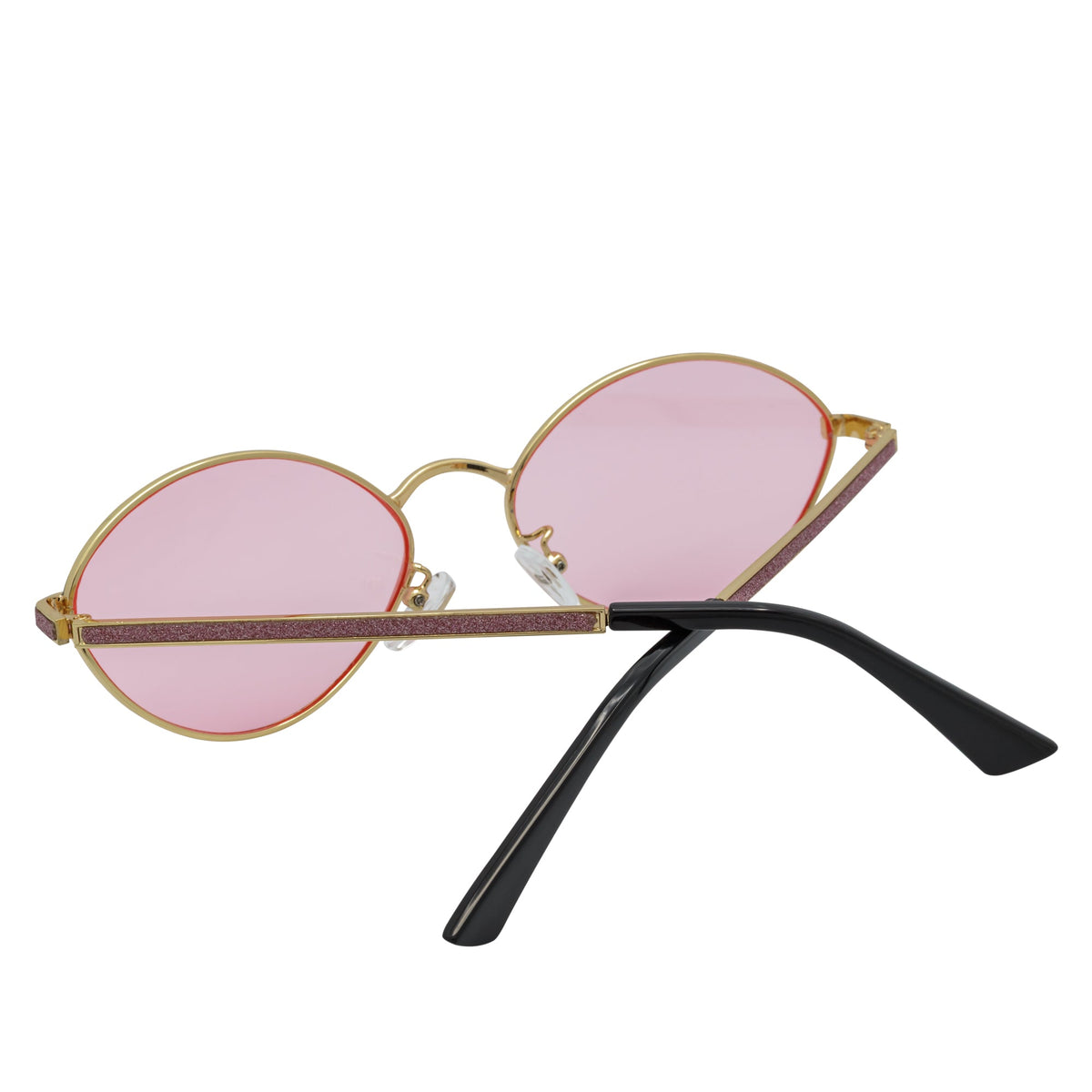 GROOVE - Retro Small Metal Round Oval Sunglasses Gold Pink Tint
