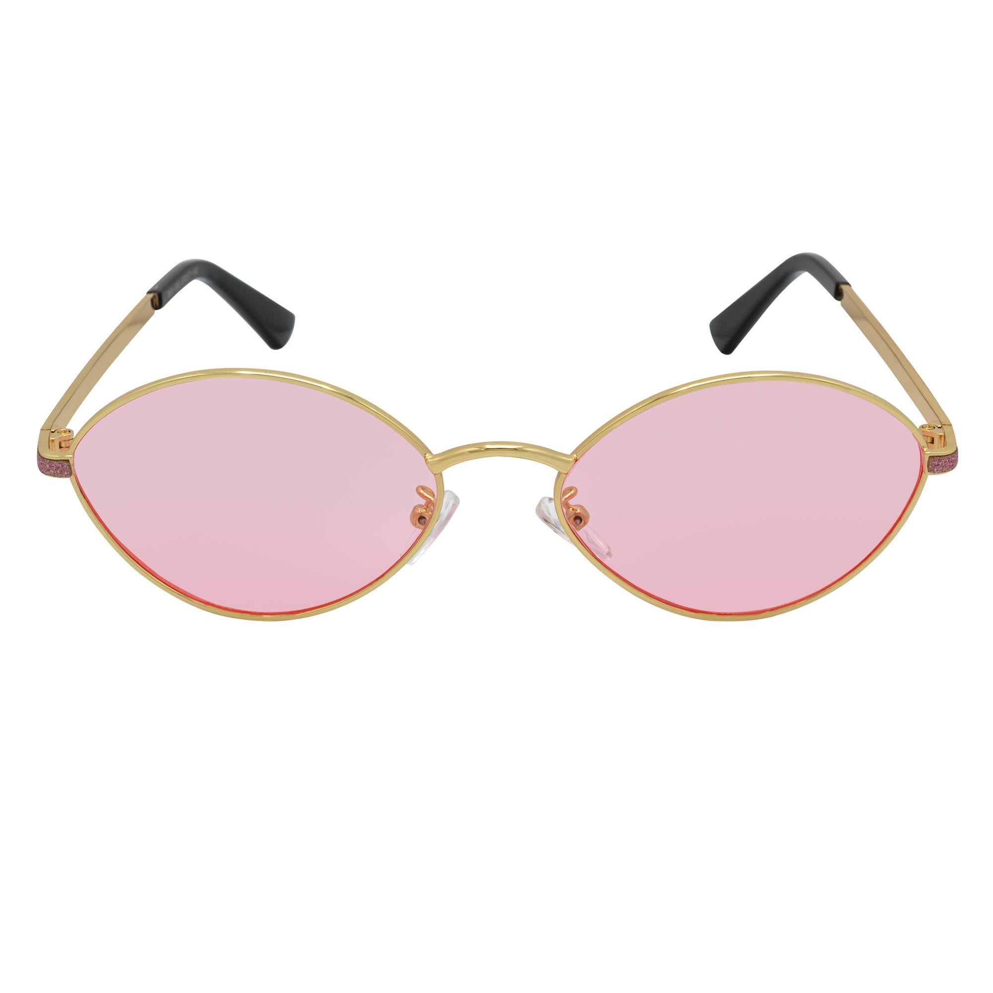 GROOVE - Retro Small Metal Round Oval Sunglasses Gold Pink Tint