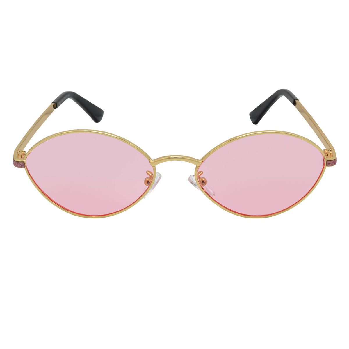 GROOVE - Retro Small Metal Round Oval Sunglasses Gold Pink Tint