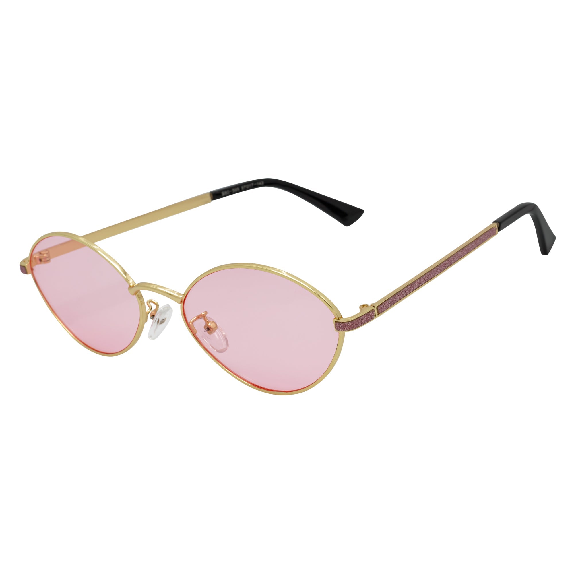GROOVE - Retro Small Metal Round Oval Sunglasses Gold Pink Tint