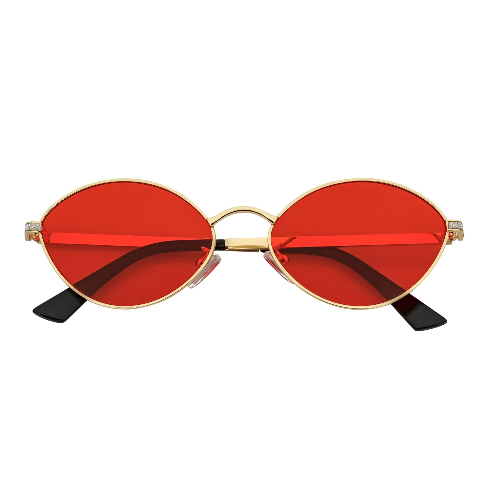 GROOVE - Retro Small Metal Round Oval Sunglasses Gold Red Tint